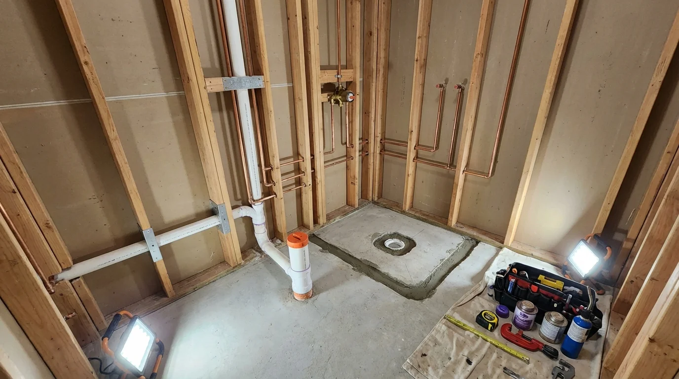 Bathroom rough-in plumbing during remodel by Johns Plumbing LLC in Keytesville