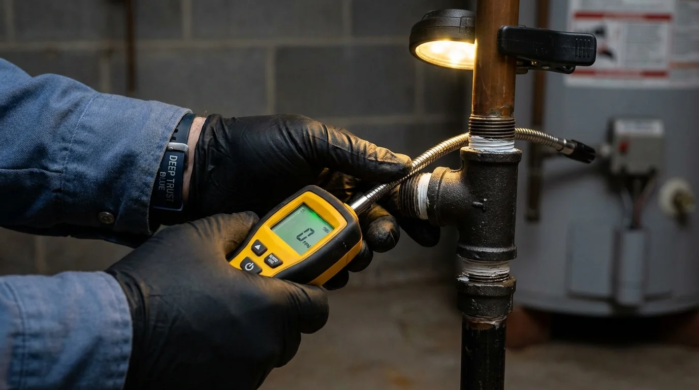 Gas leak detection with electronic sniffer by Johns Plumbing LLC in Keytesville
