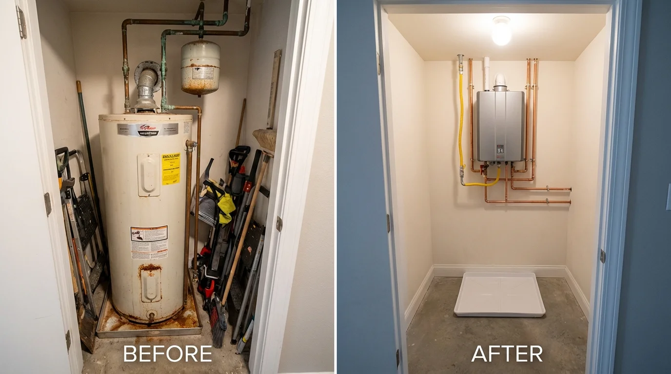 Tank water heater versus wall-mounted tankless unit comparison for Keytesville, MO homeowners